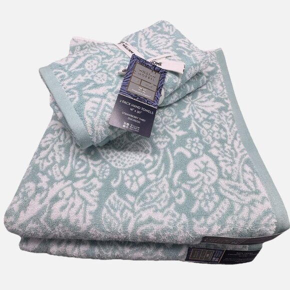 6 Pc William Morris STRAWBERRY THIEF Floral Bath Hand Tip Towel Set Turquoise - Picture 16 of 16